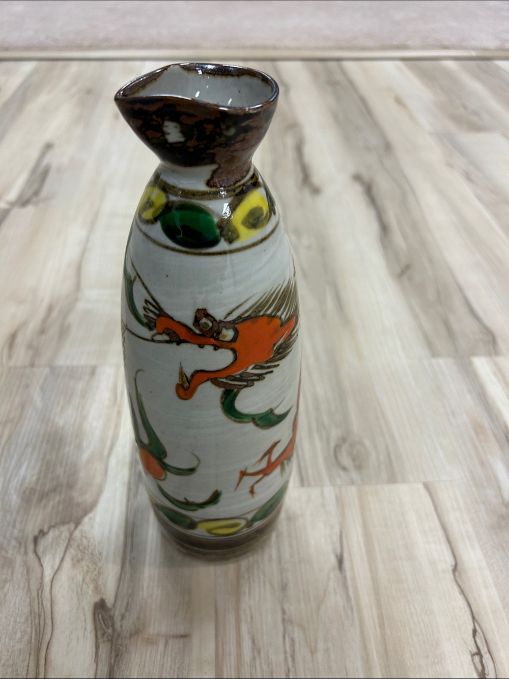 Hand-Painted Ceramic Sake Bottle with Orange Dragon Motif image 2